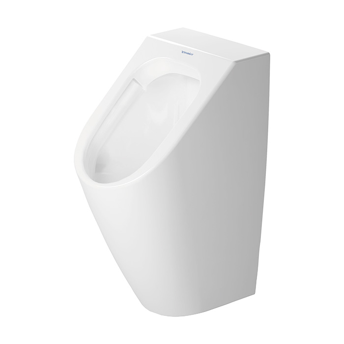 Duravit ME by Starck Писсуар Rimless 0,5л., без смывного края, подача воды сзади, с вытяжкой, сток горизонтальный, включая крепление, модель без „мушк