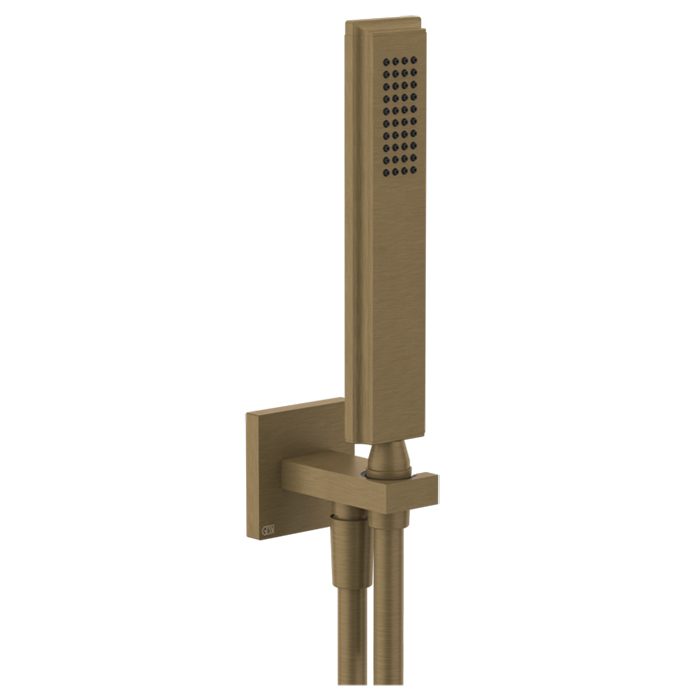 Gessi Eleganza Гигиенический душ с выводом воды, держателем и черным шлангом 150см., цвет: Antique Brass
