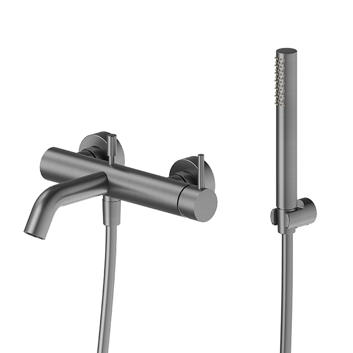 Newform X-STEEL 316 Смеситель для ванны с ручным душем, кронштейном, шланг: 150 см, цвет: PVD Brushed gun metal