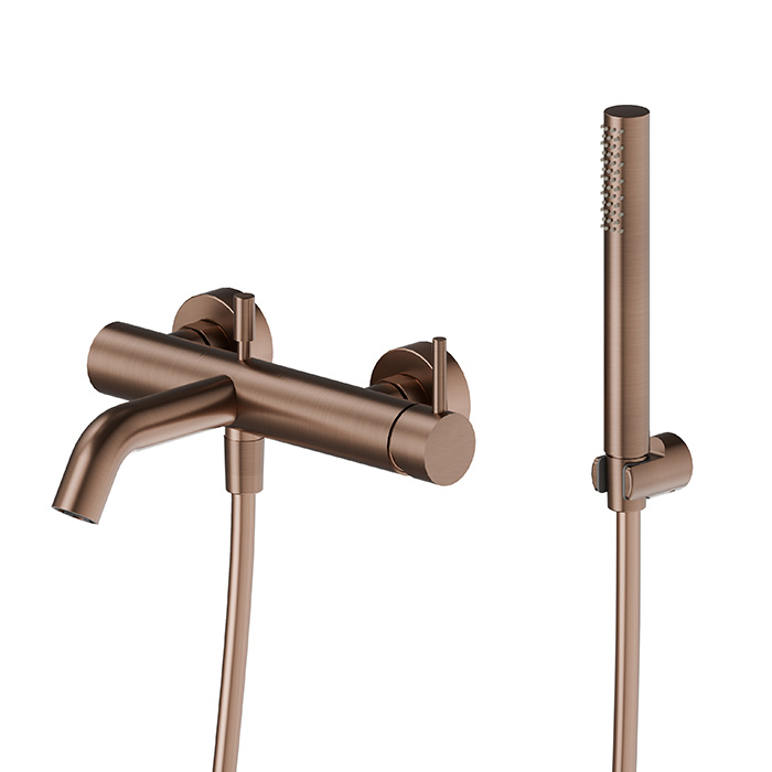 Newform X-STEEL 316 Смеситель для ванны с ручным душем, кронштейном, шланг: 150 см, цвет: PVD Brushed copper bronze