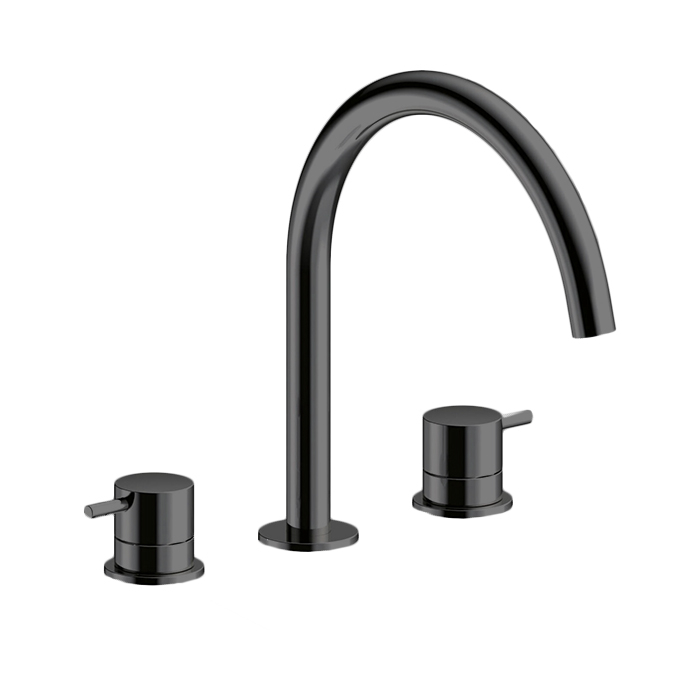 Almar Mixers Смеситель для раковины, 3 отв., без донного клапана, цвет: черный металл брашированный PVD