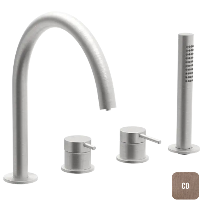 Almar Still Смеситель на борт ванны, на 4 отв., с изливом и ручным душем, цвет: PVD Brushed Copper