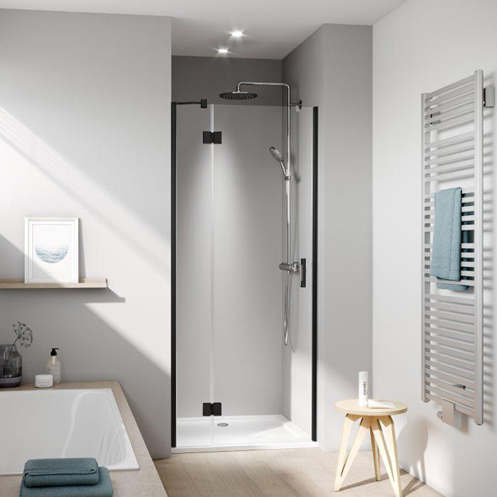 Kermi LIGA Дверь в нишу c непод.сегментом LI SFL 1200x2000, Schwarz Soft+прозрачное стекло с Kermiclean