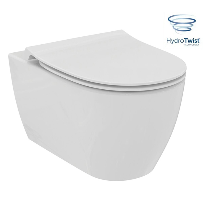 Ideal Standard I.life O Унитаз подвесной 35x53см, безободковый, смыв HydroTwist, крепление, сиденье soft-close. цвет: белый