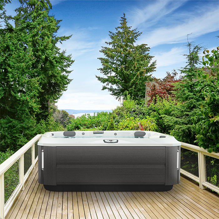 Jacuzzi J375 Минибассейн 231х231х97см, уф+озон, теплоизоляция, подсветка, Bluewave, 3кВТ, цвет Platinum, внешняя панель Smoked Ebony