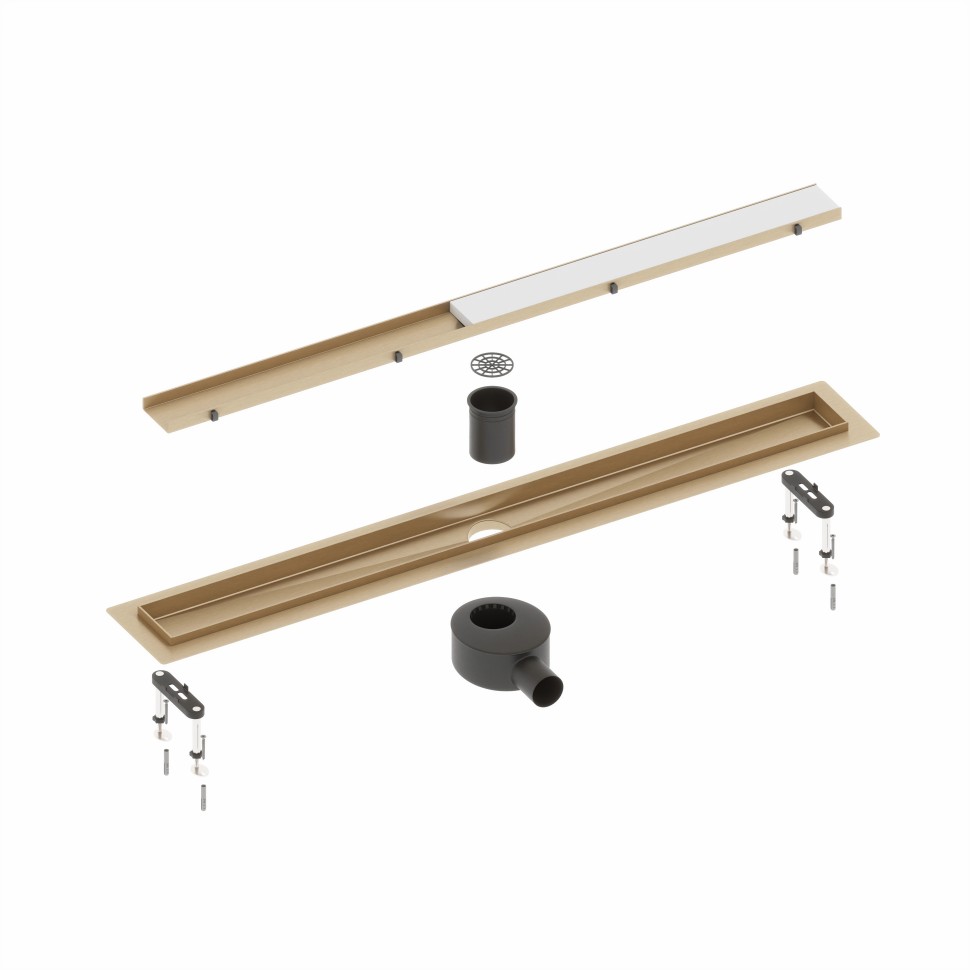 Душевой лоток (двухсторонняя решетка) TIMO Drain System DS230209/17, матовое золото