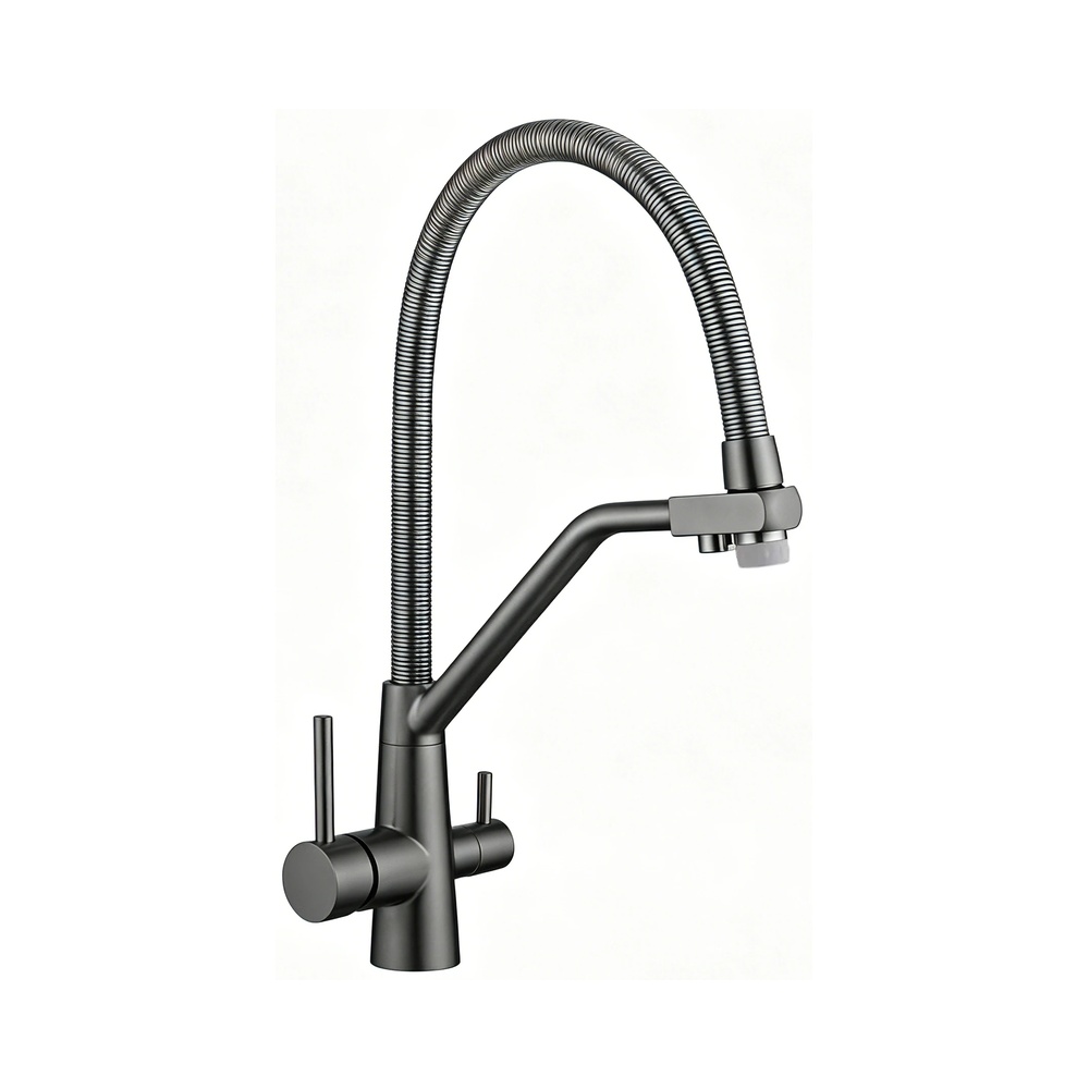 Смеситель для кухни с подключением фильтра воды Fmark FS0762Q-V2, графит/серый