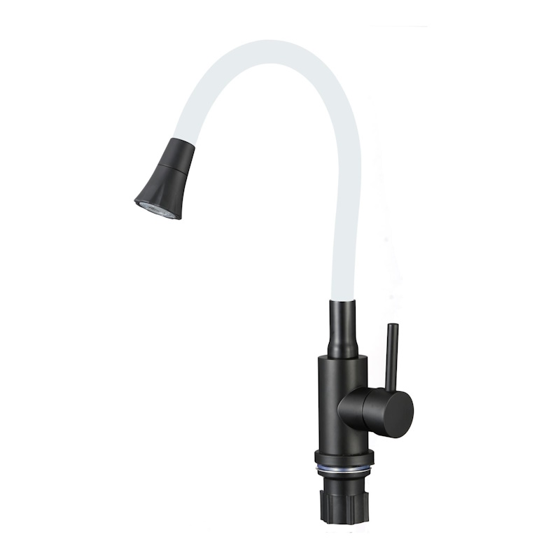 Смеситель для кухни с гибким изливом и режимом душ Fmark FS8299H-02, черный/белый