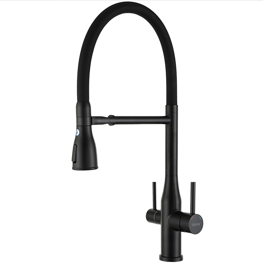 Смеситель для кухни с гибким изливом и подключением фильтра GAPPO G4399-76, черный