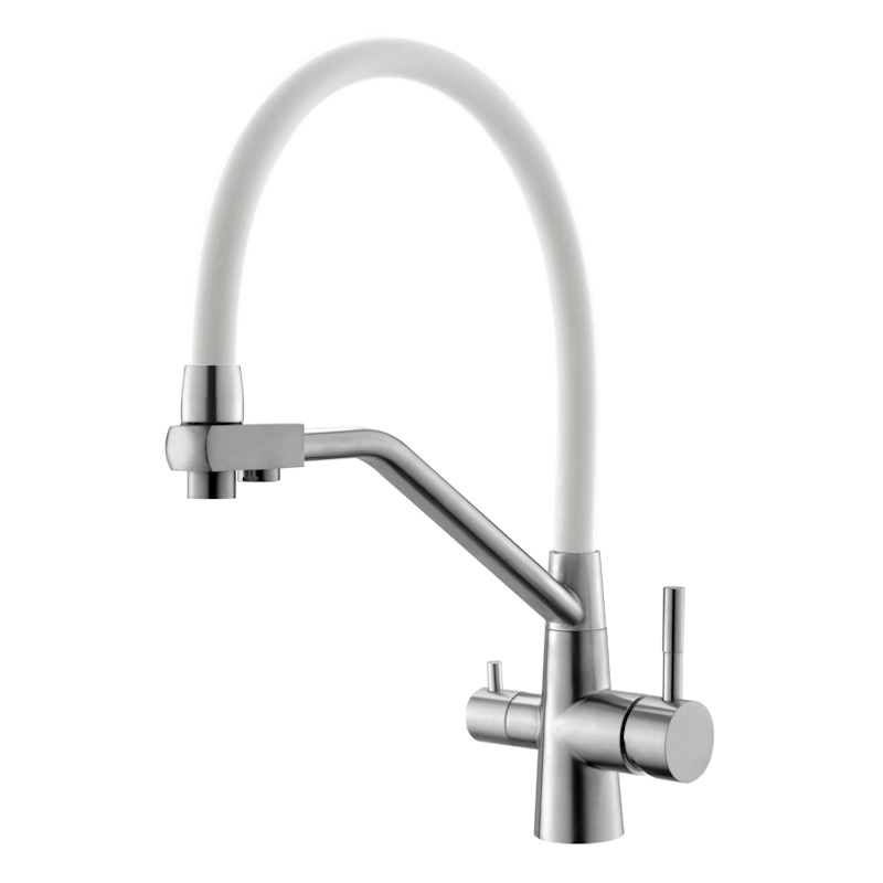 Смеситель для кухни с гибким изливом и подключением фильтра Esko Kitchen K25 W, сатин/белый