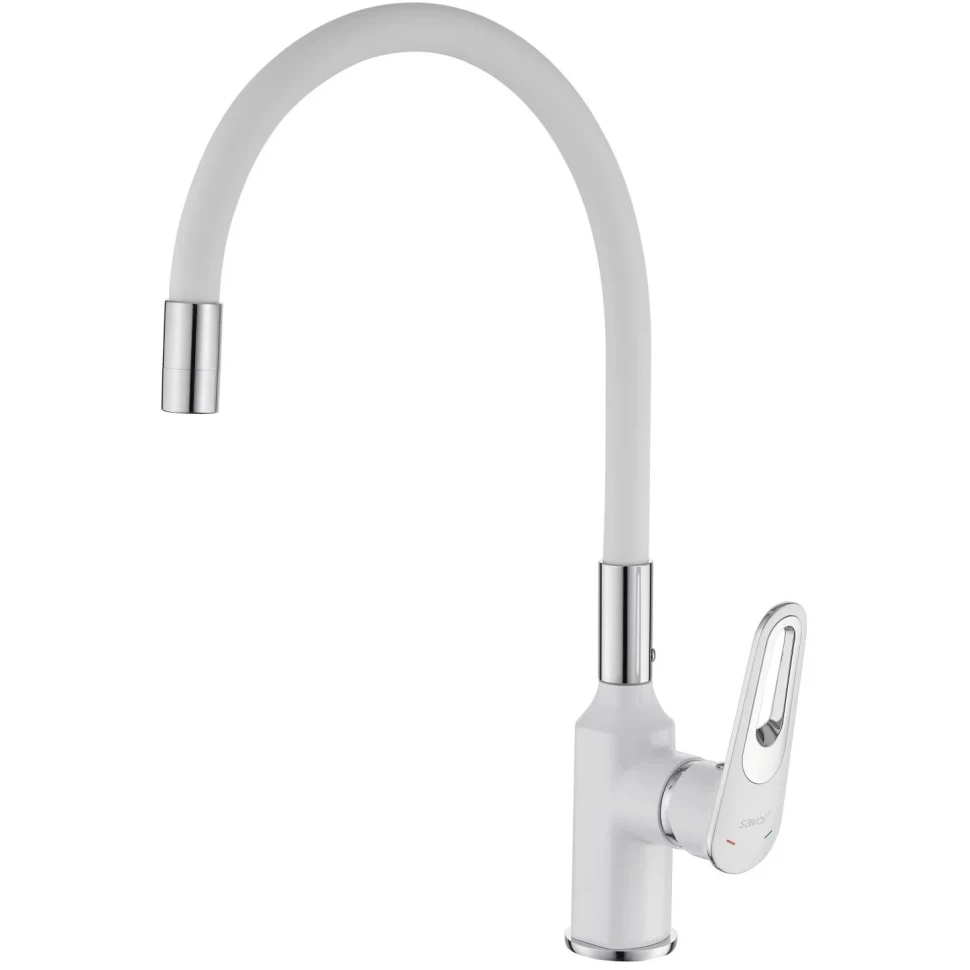 Смеситель для кухни с гибким изливом Savol S-600606AW, хром/белый