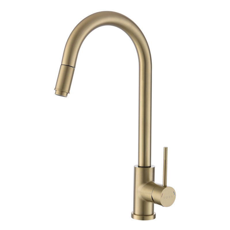 Смеситель для кухни с выдвижным изливом Voda Vessel Gold VSL519G, золотой сатин