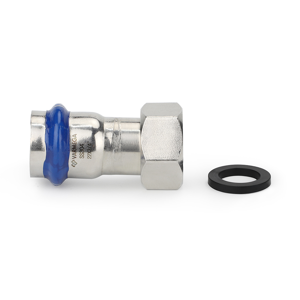 Муфта раструбная Varmega Inox Press с накидной гайкой VM709002805, 28×3/4"