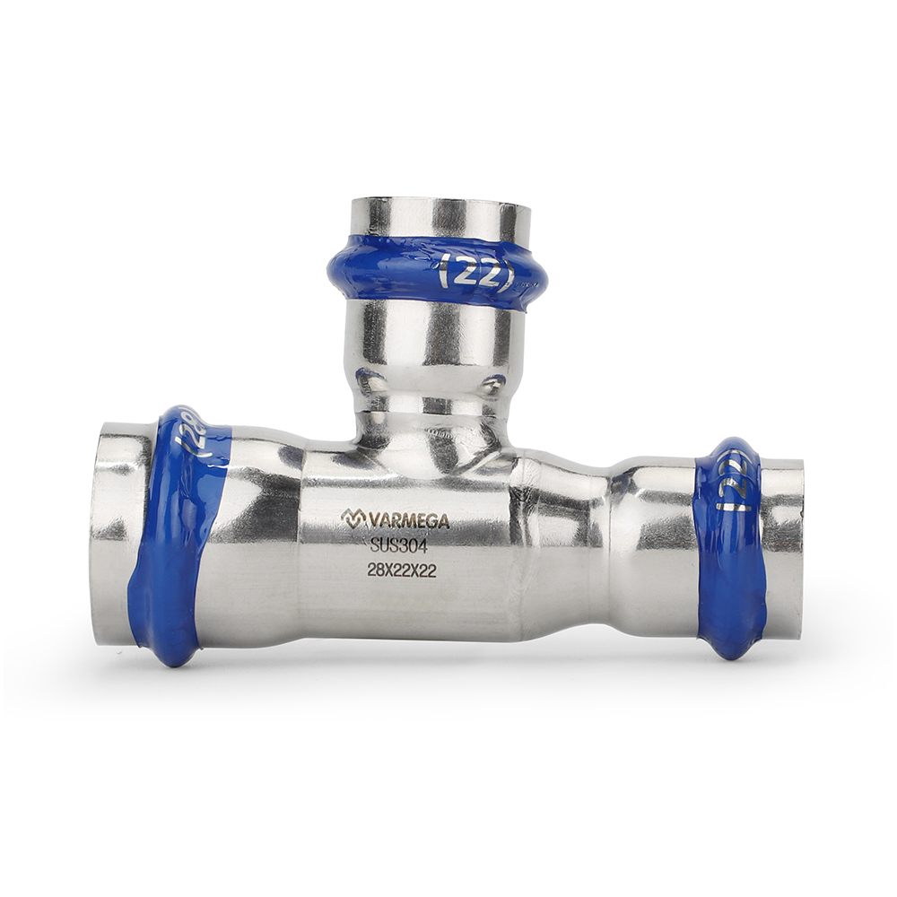 Тройник раструбный Varmega Inox Press переходной VM719282222, 28×22×22 мм