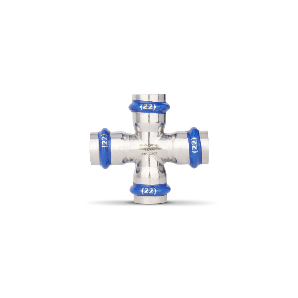 Крестовина раструбная Varmega Inox Press VM724002828, 28×28×28×28 мм