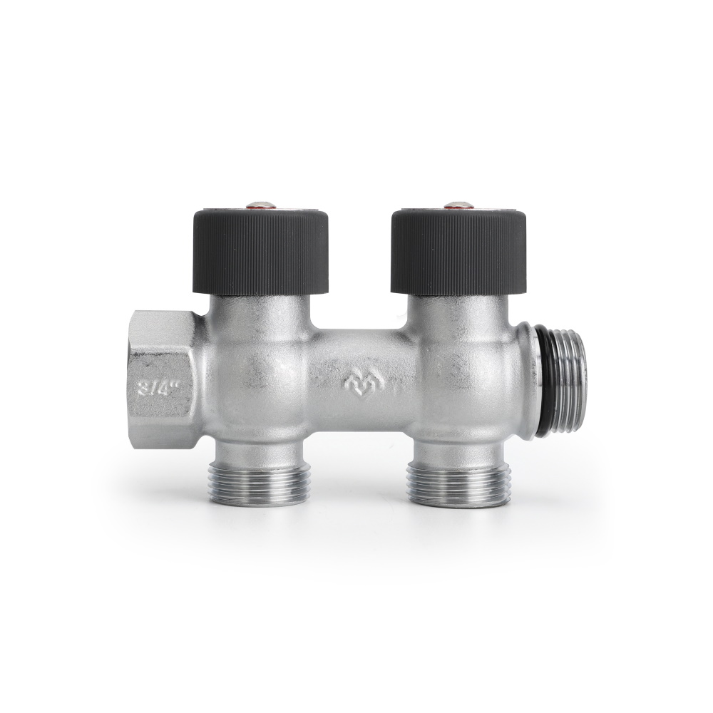 Коллектор с регулировочными клапанами Varmega VMMM03-C05152 3/4", на 2 выхода 3/4"ЕК, хромированный