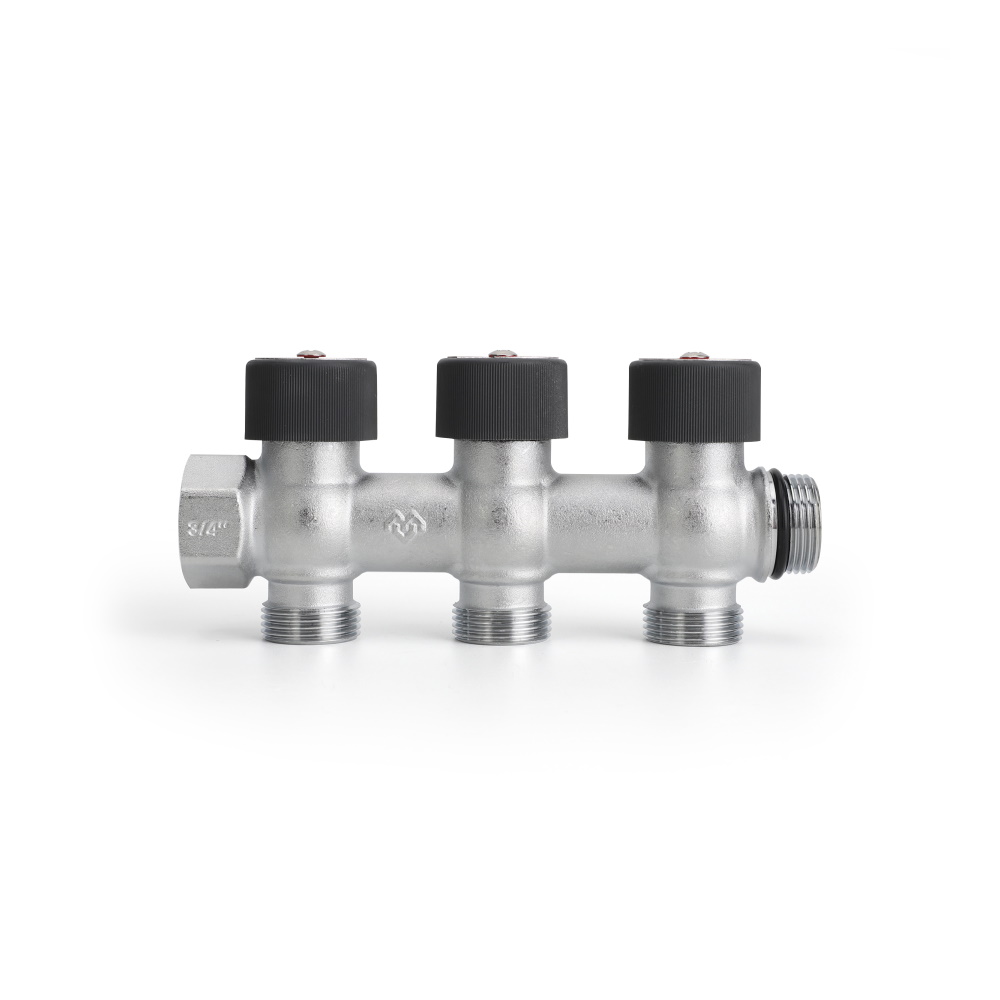 Коллектор с регулировочными клапанами Varmega VMMM03-C05153 3/4", на 3 выхода 3/4"ЕК, хромированный