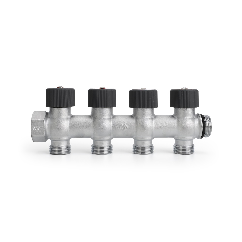 Коллектор с регулировочными клапанами Varmega VMMM03-C05154 3/4", на 4 выхода 3/4"ЕК, хромированный