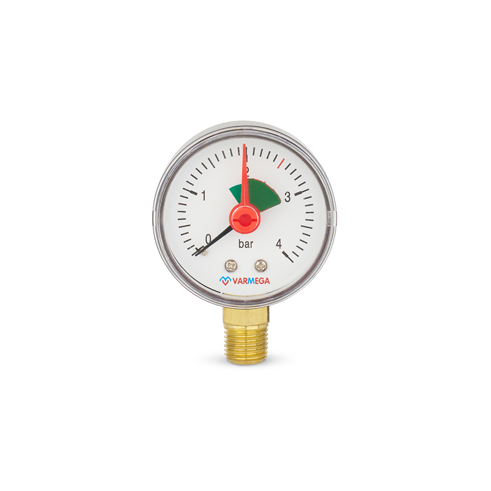 Манометр радиальный Varmega VMMT11-500402, диаметр 50 мм, 4 бар, 1/4", с индикатором предела