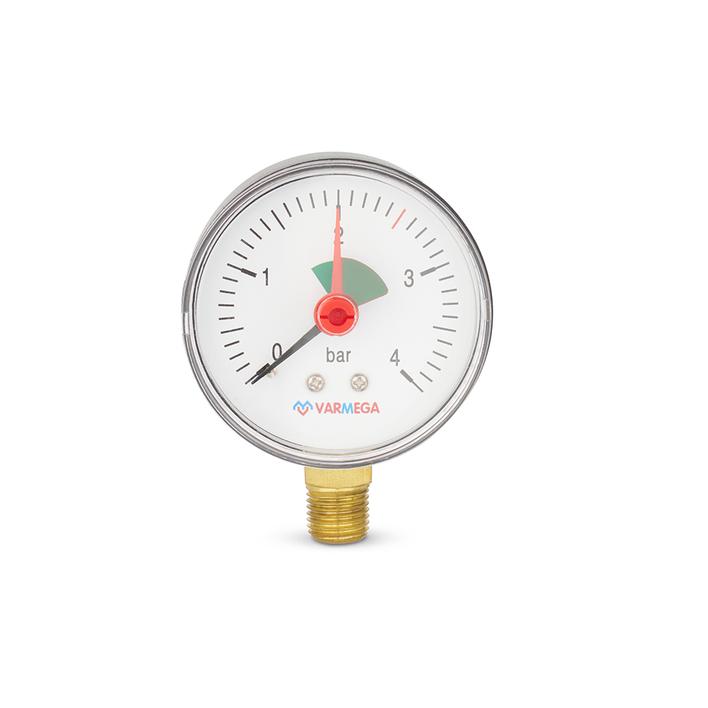 Манометр радиальный Varmega VMMT11-630402, диаметр 63 мм, 4 бар, 1/4", с индикатором предела