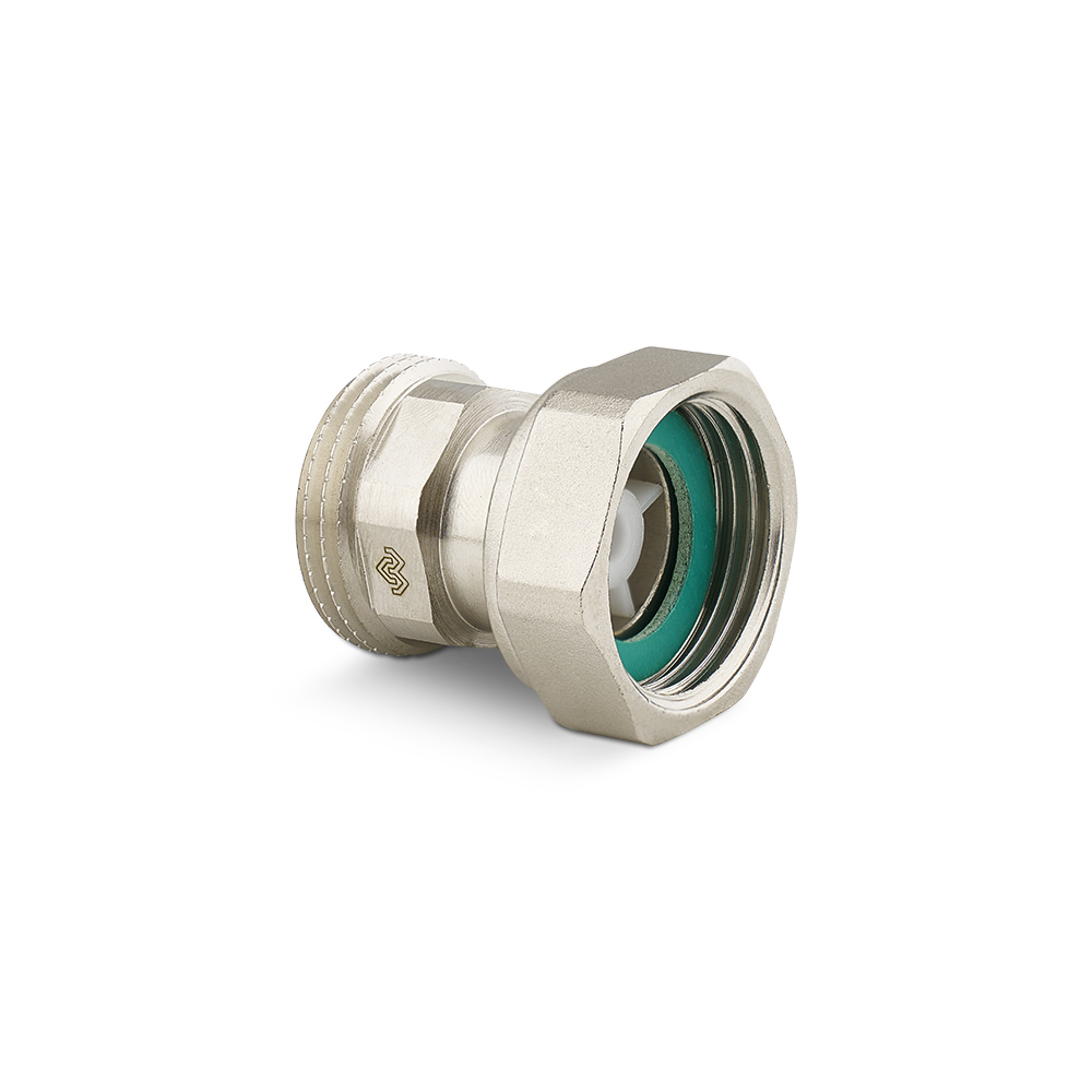 Соединитель Varmega с НГ ВР-НР 3/4"x3/4", VMTF61-N000505, с плоским уплотнением и обратным клапаном, никелированный